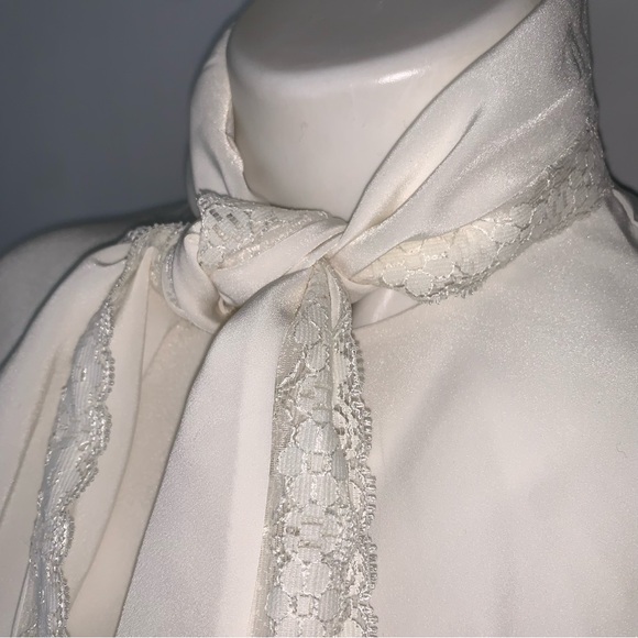 v i n t a g e :: Victorian Lace High Draped Neck Tie Blouse - Picture 9 of 11